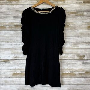 Alice + Olivia Women’s Studded Black Rouched Sleeve Knit Dress size Medium